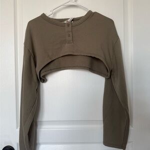 Zara Khaki Long-Sleeve Crop Top